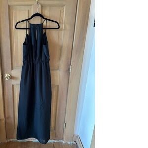 H&M Divided Black Halter Maxi Dress High Neck Keyhole Back Side Slit NWT Size 4